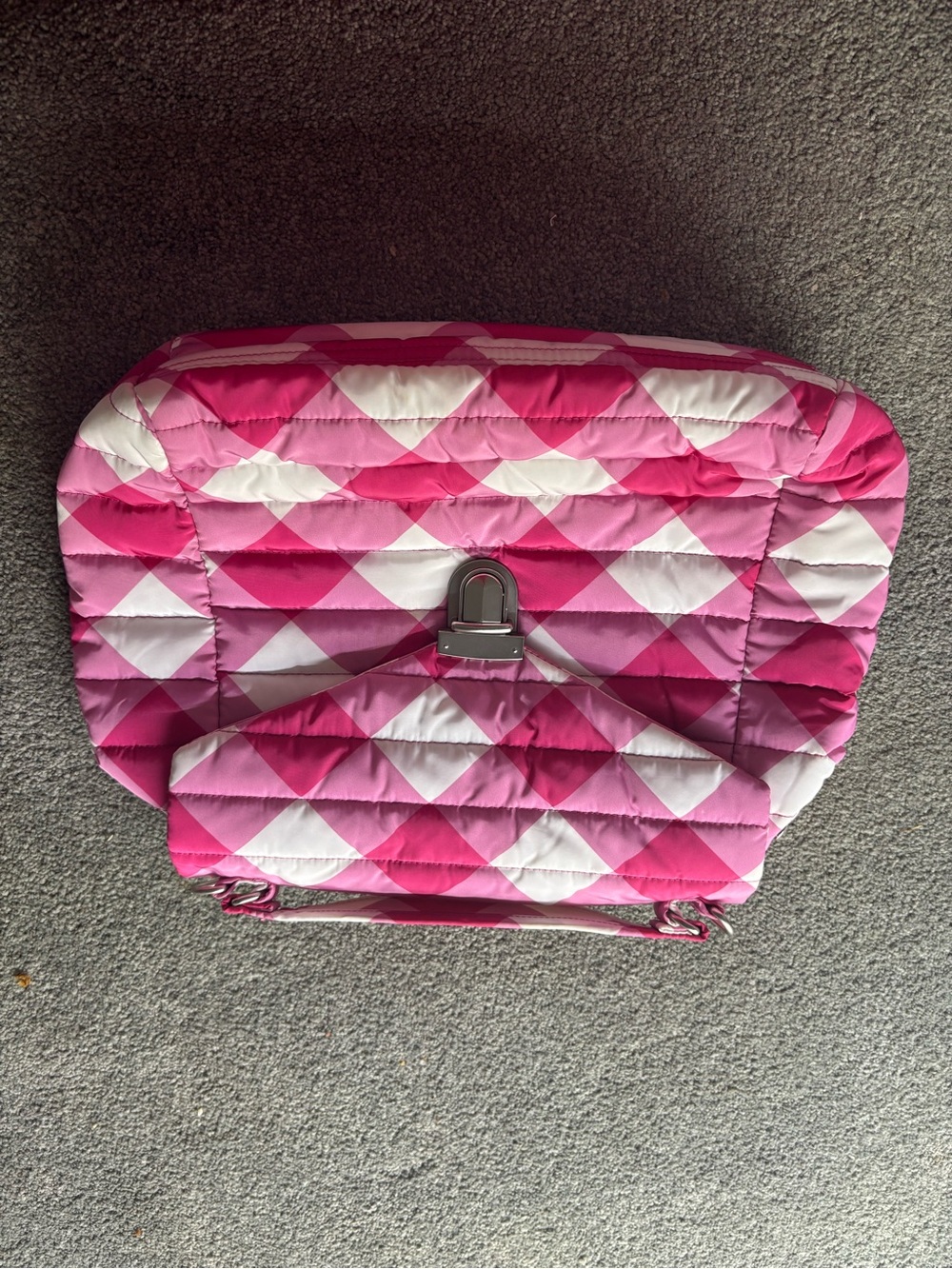 Pink Quilted gingham hand Bag nylon flaws
